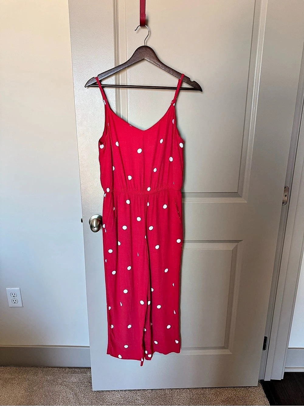 Polka Dot Jumpsuit in Pink & White Like New